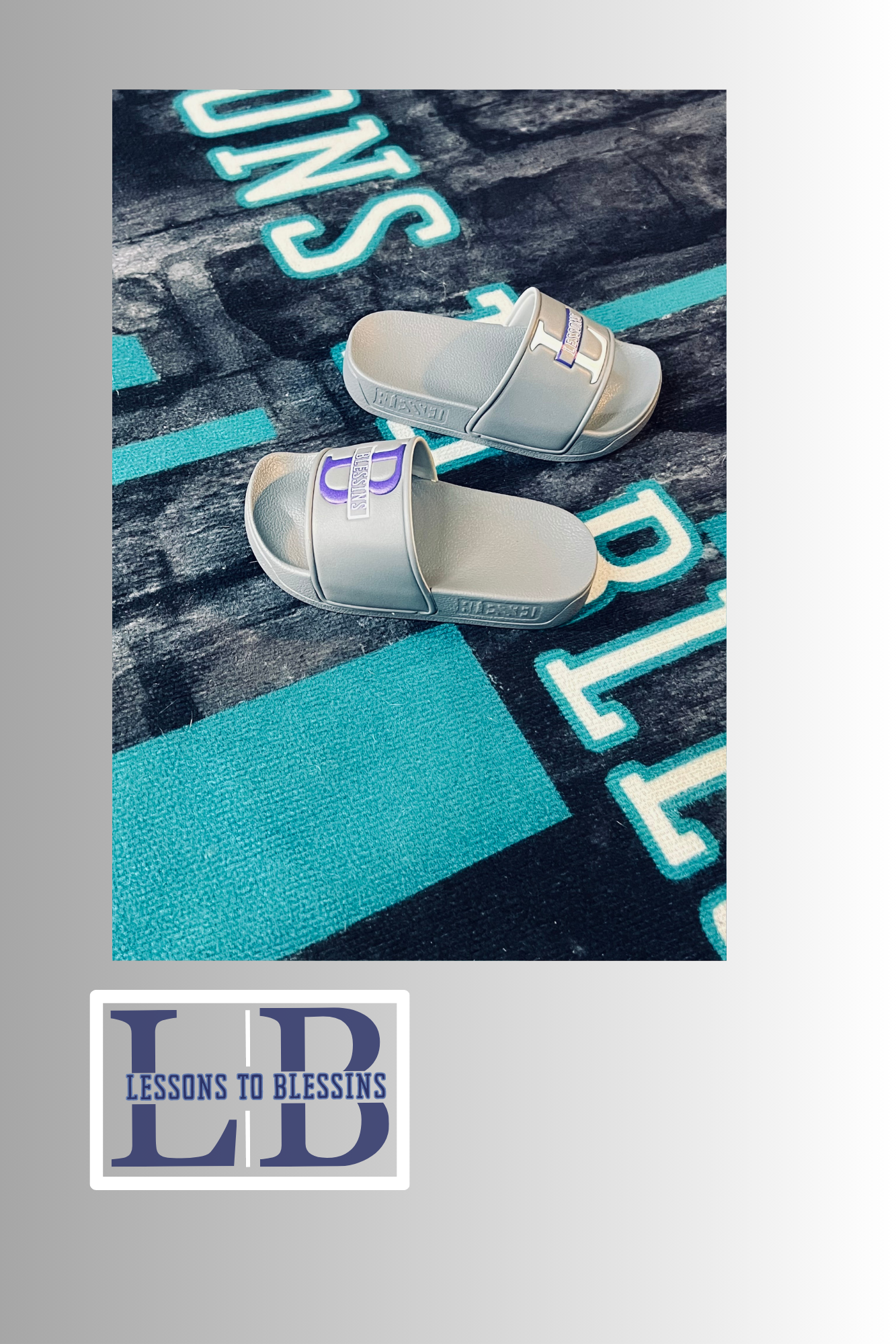 Kids LB Signature Slides - Grey, White, & Purple