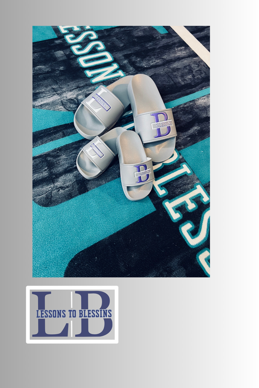 Kids LB Signature Slides - Grey, White, & Purple