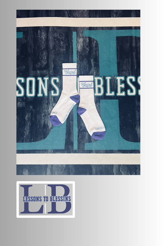 Blessed Crew Socks- White/Purple/Teal
